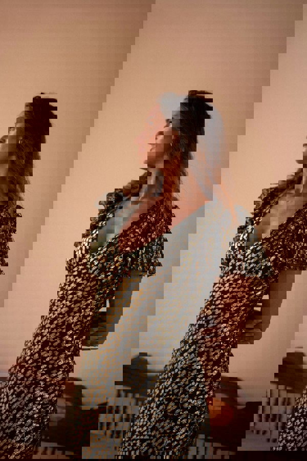 Gini London Dark Green Viscose Clipped Gold Jacquard Bias Cut Maxi Dress