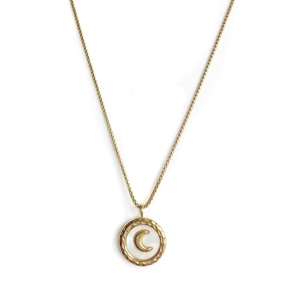 Necklace with a moon pendant on a white background