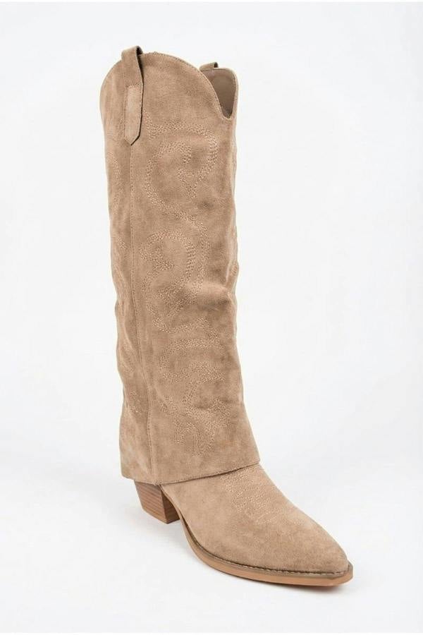 Ivy Womens Embroidered Western Cowboy Boots - Khaki