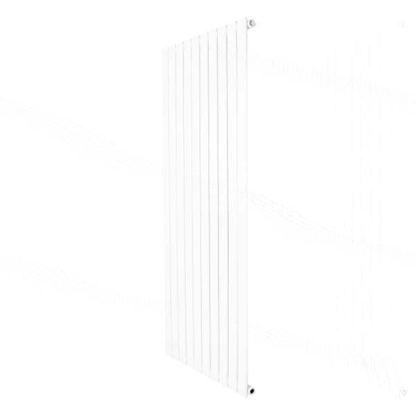 Flat single column radiator in sleek white finish, measuring 1600 x 700mm, featuring vertical slats for modern heating design