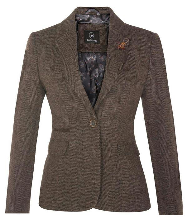TruClothing Womens Tweed 1920s Herringbone Brown Blazer