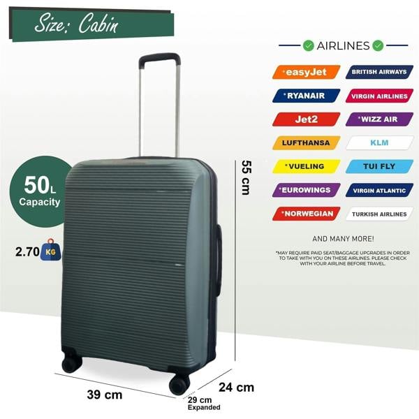 Eagle Luggage Expandable Strong ABS Hardshell Cabin Suitcase 55 x 39 x 24 cm Luggage Suitable for Easyjet, Ryanair