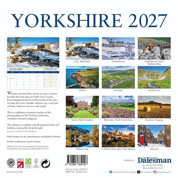 Yorkshire Dalesman Deluxe Calendar 2027, Deluxe Calendars, Month To View, Travel, Gift