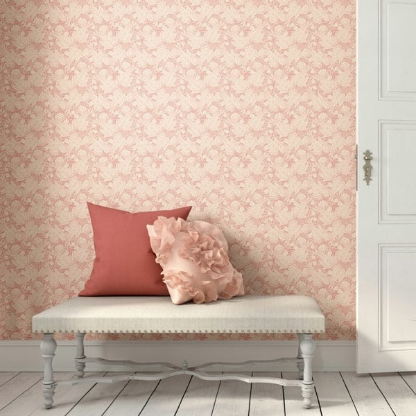 Hoopla Walls Paisley - Coral Pink 10m Wallpaper