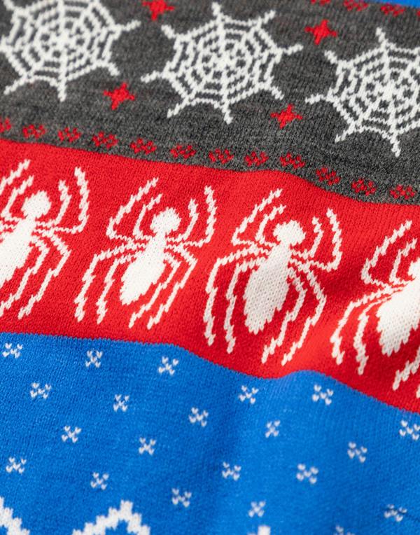 Spiderman Boys Blue Character Face Christmas Jumper