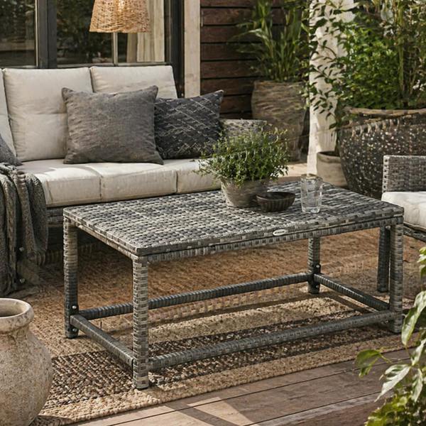 Wyld Haus Vemiro Grey Rattan Rectangular Outdoor Coffee Table With Open Frame