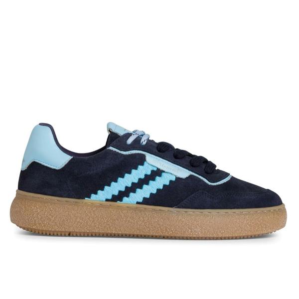 Tamaris Womens Navy Blue Leather Fashion Stripe Lace Up Sneakers