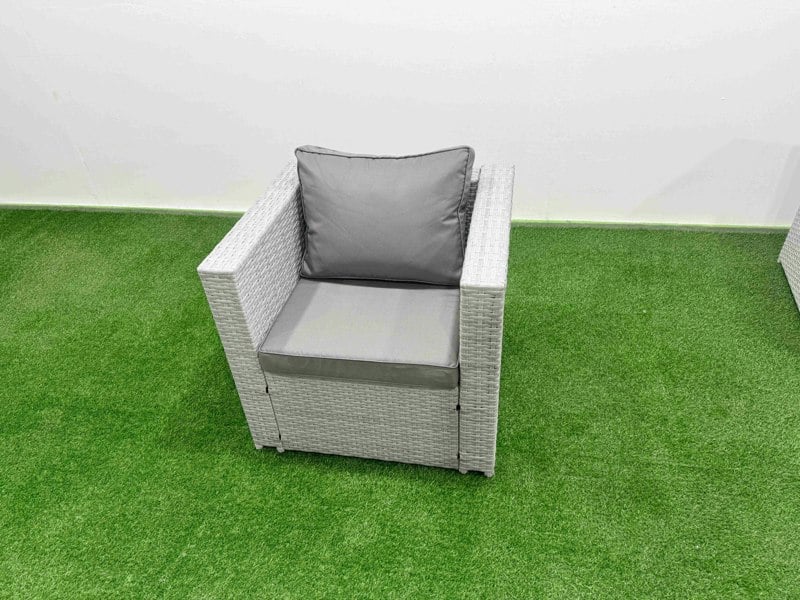 Fimous 10 Seater Rattan Outdoor Garden Furniture Set with Fire Pit Dining Table, 2 Sofas, 2 Side Tables, 2 Chairs & 2 Footstools - Light Grey