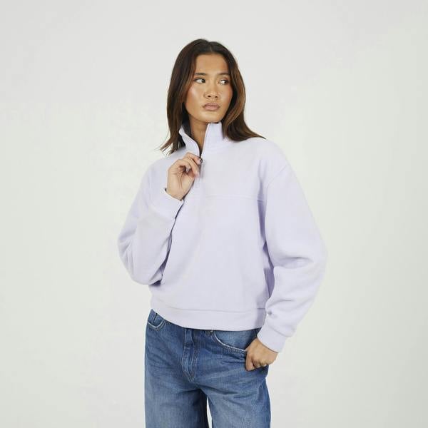Brave Soul Lilac Half Zip Polar Fleece Sweatshirt - Lilac Image 1