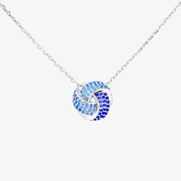 T. H. Baker Silver Rhodium Plated Blue Pave Cubic Zirconia Knot Necklace 8.14.8010