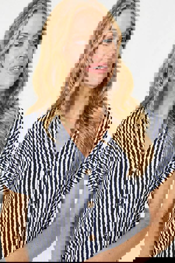 Navy | Striped Cap Sleeve Relaxed Blouse
