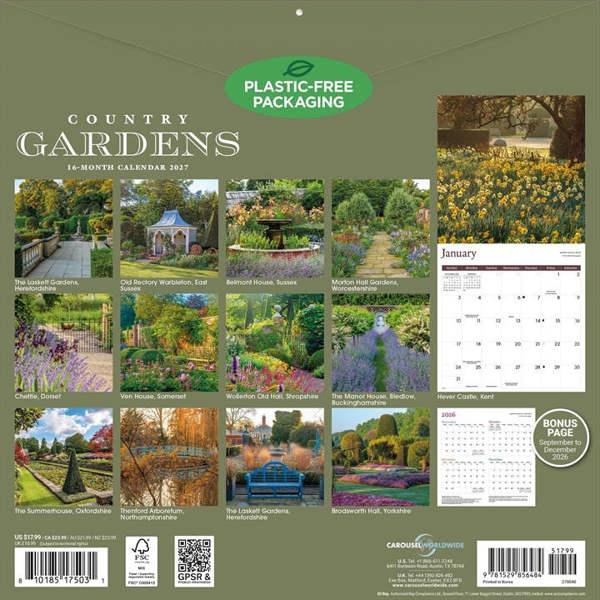 Country Gardens Calendar 2027, Wall Calendars, Month To View, Lifestyle, Gift