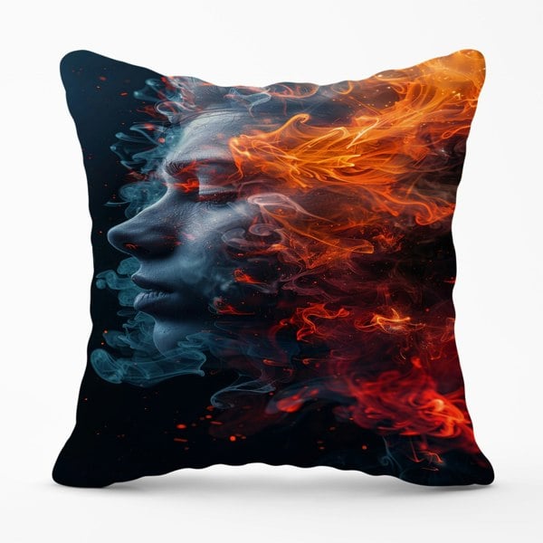 Warren Reed Fiery Mindscape: Portrait In Flames Cushions