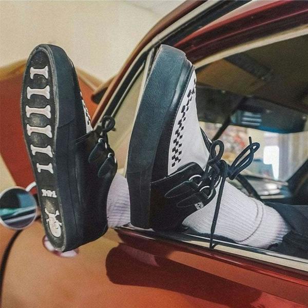 TUK Footwear TUK Pointed Creeper Sneaker Black White Leather Platform Shoes - A9180