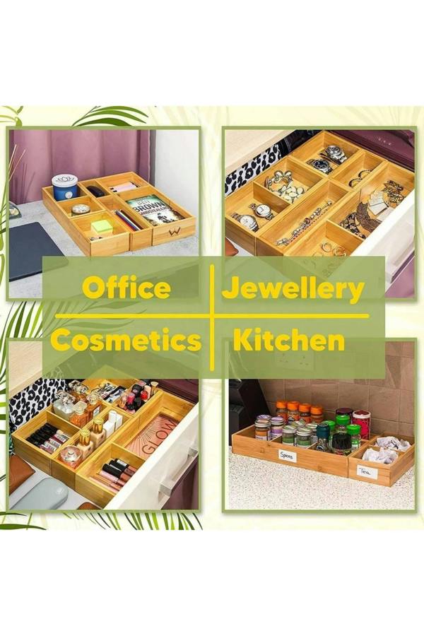 Dyzi 5 Piece Bamboo Drawer Organiser with Adjustable Compartments