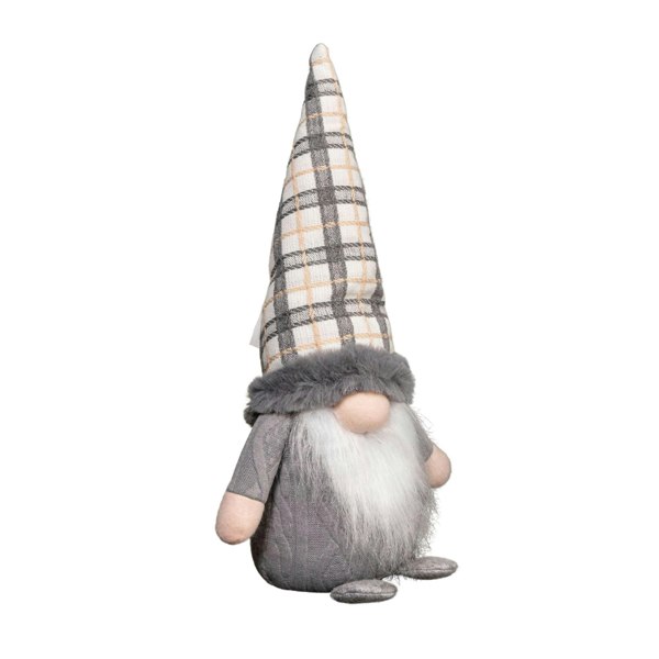 Samuel Alexander 35cm Grey Standing Christmas Gonk Decoration with Tartan Hat