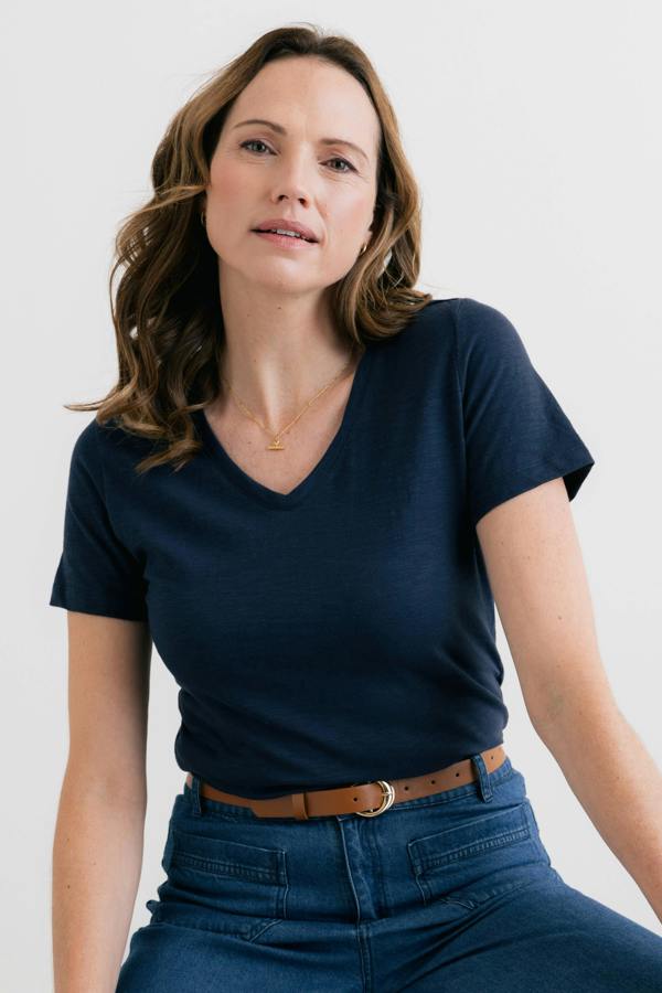 Victoria Organic Cotton V-Neck T-Shirt Navy