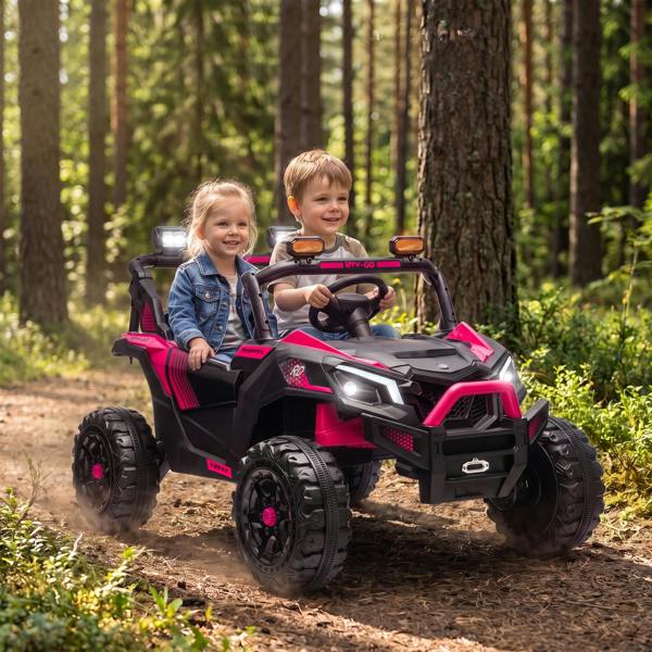 AIYAPLAY 24V 2 Seater Ride On Truck Car for Big Kids with Remote, Pink