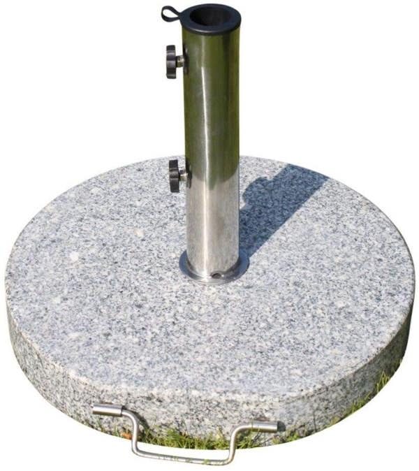 The Garden Marketplace Large Round Granite Parasol Base, 30kg Heavy Duty Umbrella Stand with Stainless Steel Tube, Wheels and Handle