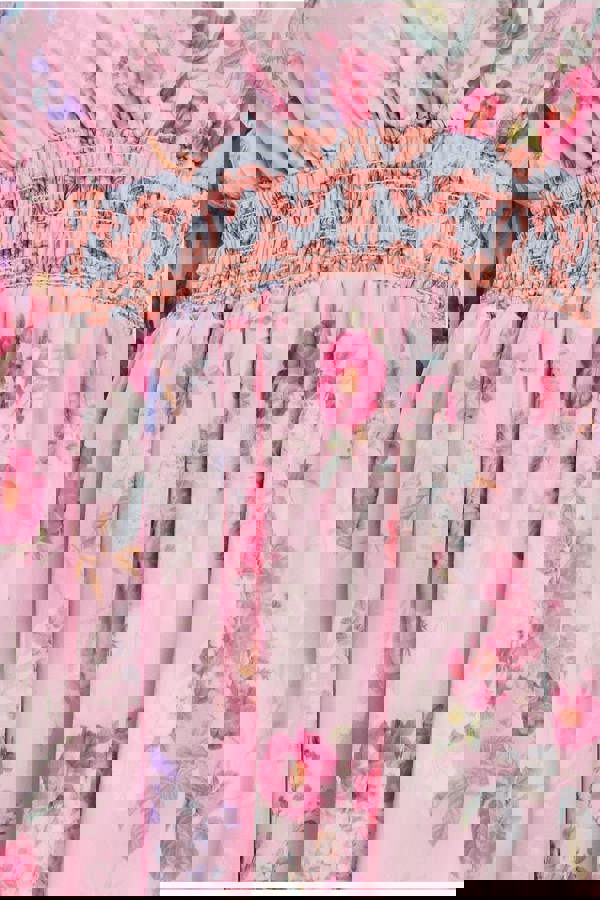 Chiffon Wrap Border Floral Print Maxi Dress - Pink DR4394M