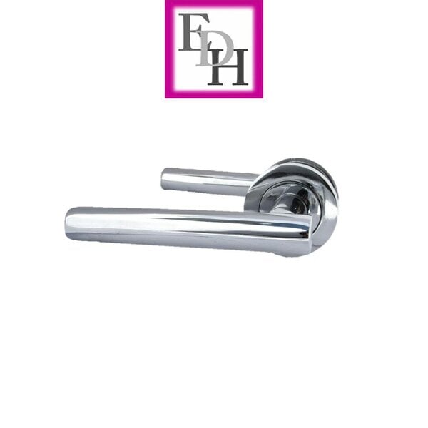 EDH Door Hardware Modern Chrome Straight T-Bar Door Handles with Round Rose + Tubular Latch