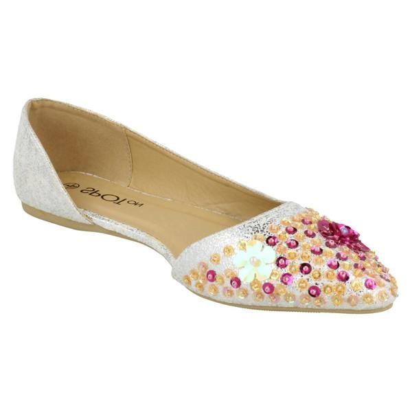 Spot On Ladies Spot On Sequin Ballerinas With Flower Detail F80374