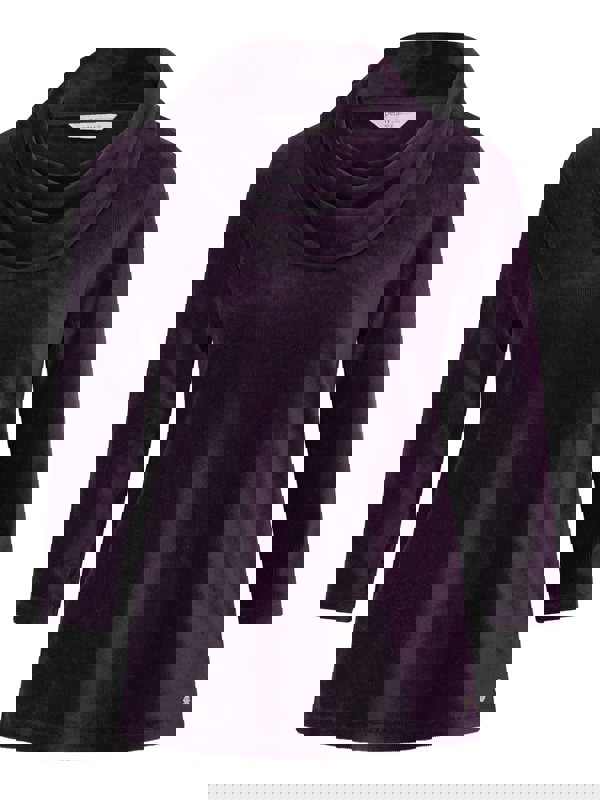 PennyPlain Ribbed Velour Cowl Neck Top- Blackcurrant