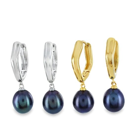 Reeves & Reeves Pentagon Peacock Pearl Hoop Earrings