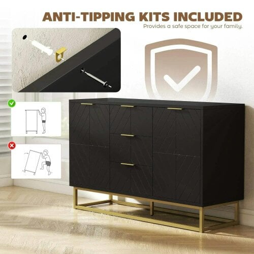 Sideboard with 3 Drawers and Adjustable Shelves for Living Room - Black