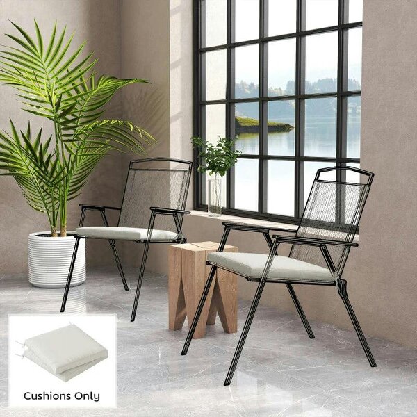 Outdoor Seat Cushions Set of 2 with Ties, Waterproof Garden Seat Pads, Cream White - Cream
