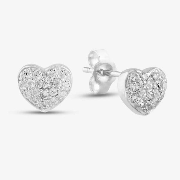 T. H. Baker Silver Cubic Zirconia Heart Stud Earrings E4015C
