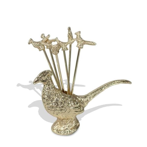Culinary Concepts Gold Pheasant Cocktail Picks and Holder