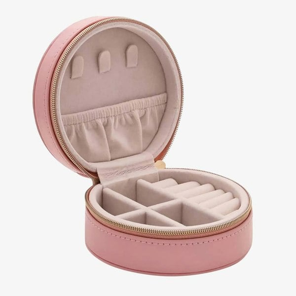 T. H. Baker Sophia Pink Zipped Round Leather Jewellery Box SP3336