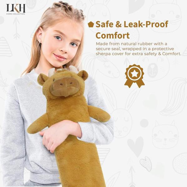 LKH HOME COLLECTION Long Hot Water Bottle With Cover 2L Removable Washable Sherpa Cover, Anti-Leak Stopper & Double Ribbed