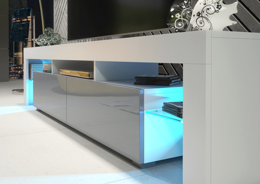 Mex Furniture Sleek 200cm TV Unit Cabinet Stand High Gloss Doors with Free LED Lights