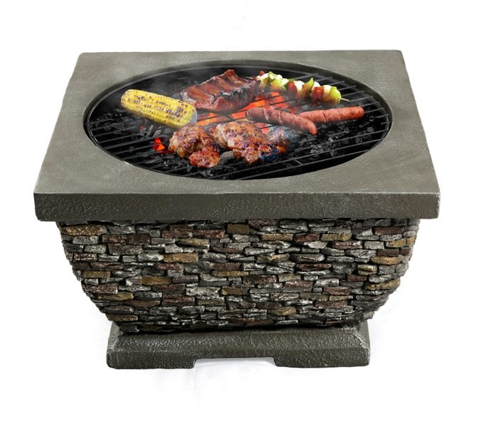 Centurion Supports Fireology TONTERIA Prestigious Garden and Patio Square Heater, Fire Pit, Brazier and Barbecue with Eco-Stone Finish