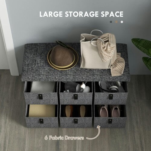 Wyld Haus Varare Dark Grey Fabric 6 Drawer Shoe Storage Bench With Cushioned Seat