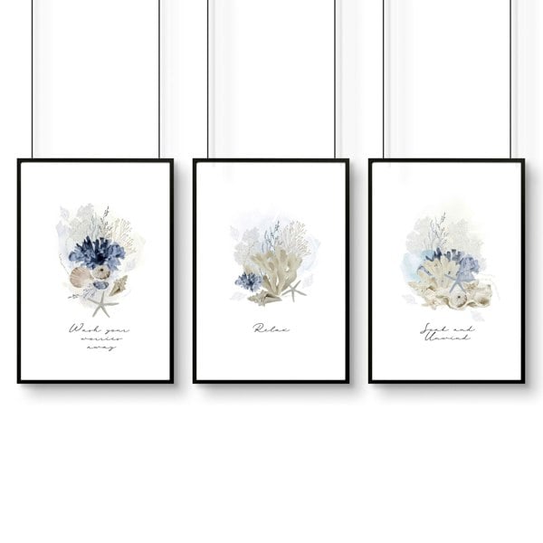 Pictures for bathrooms | set of 3 Coastal wall prints