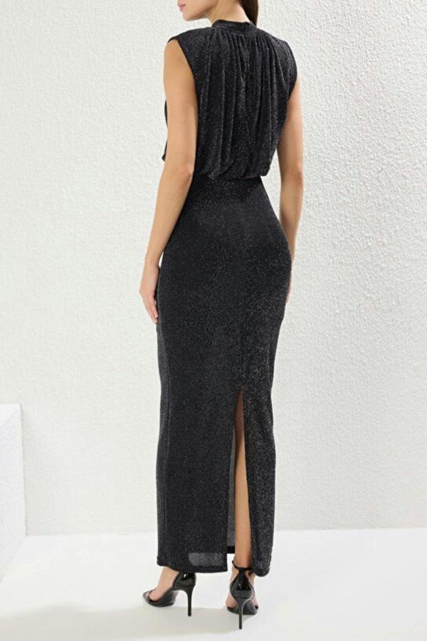 WOVCOR Glittery Knitted Elegant Long Evening Dress