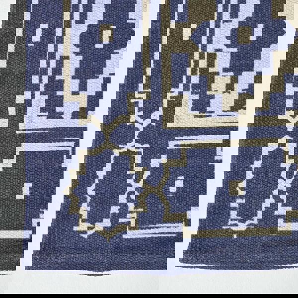 HOMESCAPES Halmstad Blue and White Scandi Style 100% Cotton Printed Rug