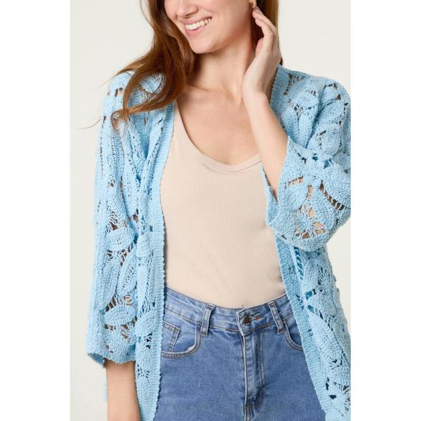 Blue Vanilla Crochet Tie Front Cardigan