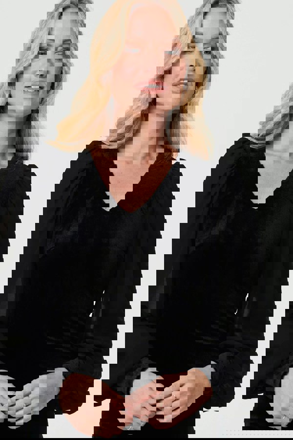 Black | Long Balloon Sleeve Knee Length Dress
