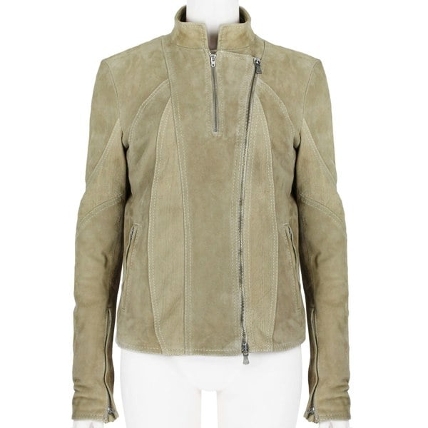 Versace Jeans Couture suede biker jacket in a biscuit tone