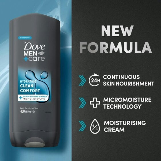 Dove Men+Care Hydrating Clean Comfort 3-in-1 Hair, Face and Body Wash 3x400ml