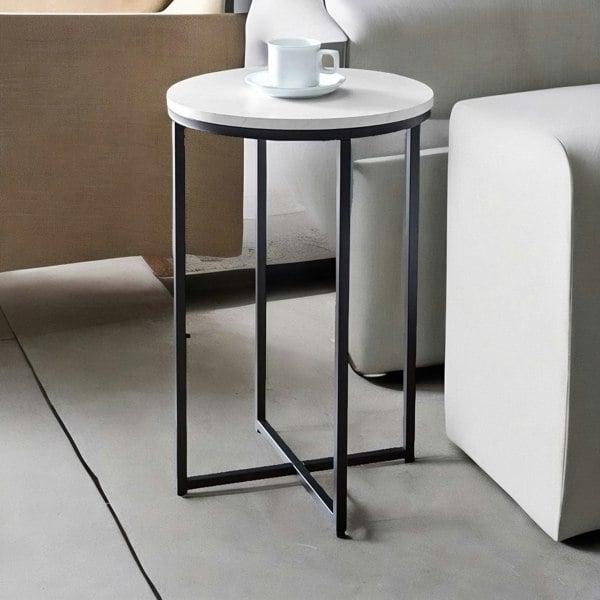 Rafaelo Mobilia Round Bedside Table With Faux Marble Top