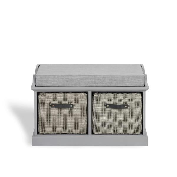 Statement Furniture Tetbury Bench with 2 Storage Baskets and Grey Cushion Seat