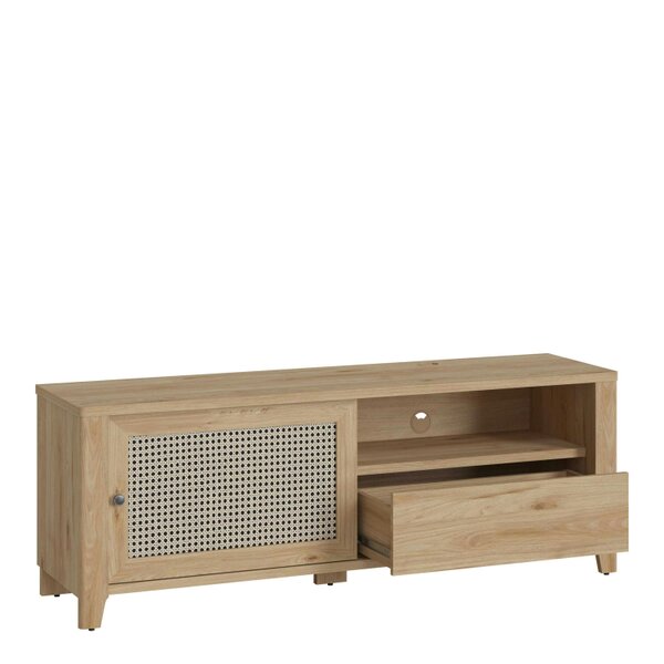 Wyld Haus Monza Natural Oak Wood and Rattan 1 Door 1 Drawer TV Unit