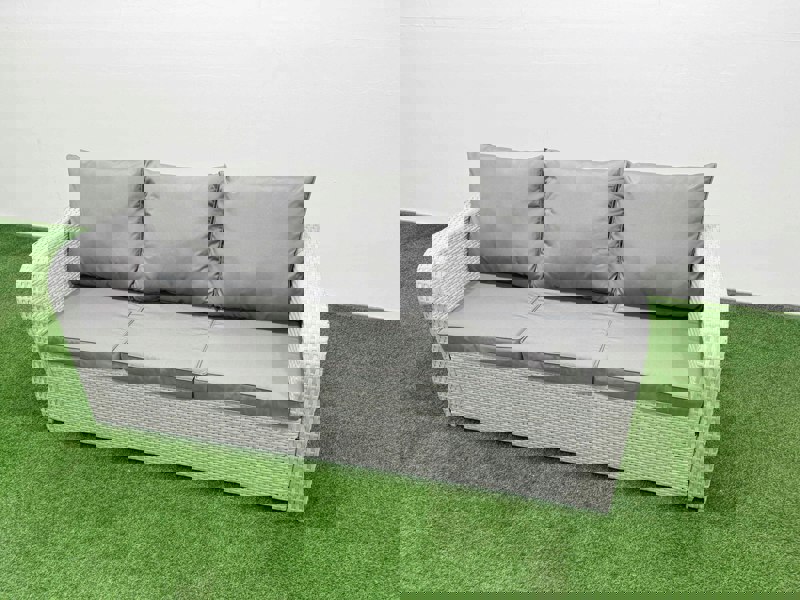 Fimous PE Rattan High Back Lounge & Dining Set | Rectangular Table, Sofa, Reclining Chair, 3 Stools, 2 Side Tables | Light Grey