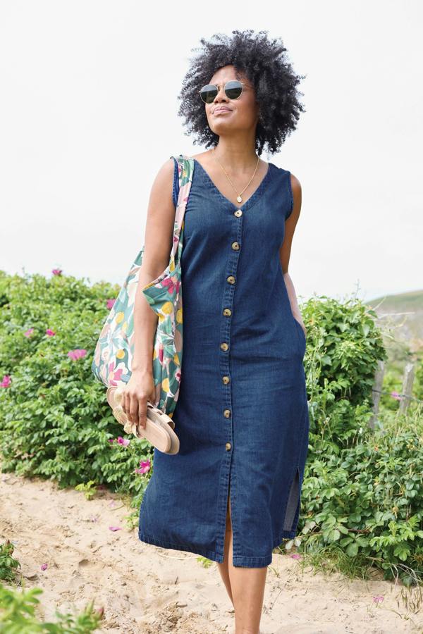 Erica Button Through Denim Midi Dress