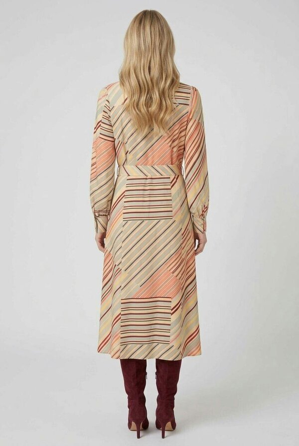 Izabel London Striped Long Sleeve Tie Waist Midi Dress